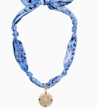 Calista Pave Compass Scarf Necklace in Blue/White