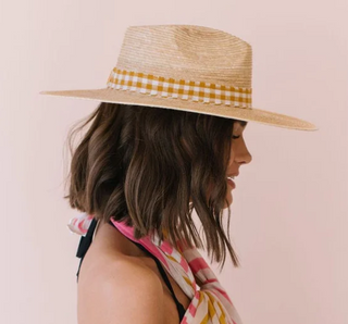 Lidia Mustard Gingham Palm Hat