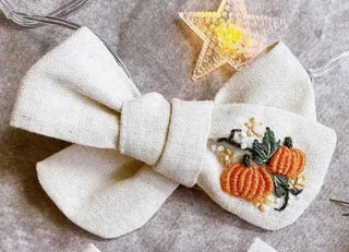 Pumpkin Embroidered Hair Bow