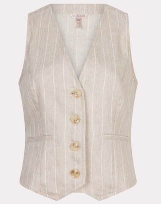 Linen Stripped Vest - Sand