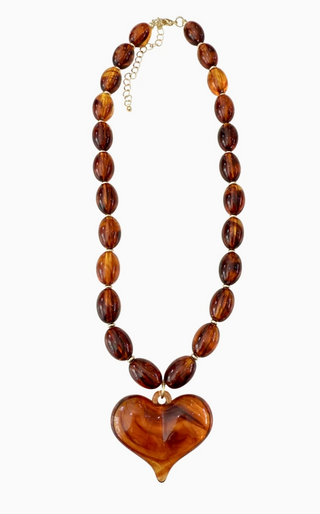 Roxie Tortoise Beaded Necklace with Heart Charm