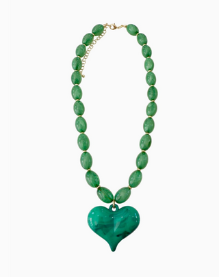 Roxie Green Beaded Necklace with Heart Charm