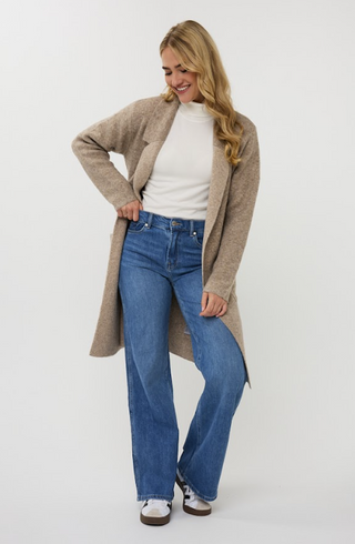 Long Cardigan w/Pockets - Taupe Melange