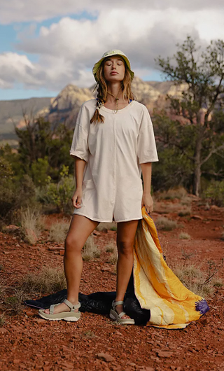 Hot Shot Tee Romper - Bleached Clay