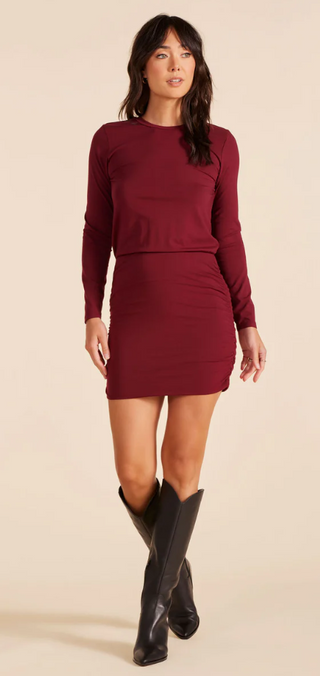 L/S Crew NK Side Shirred Dress-Port