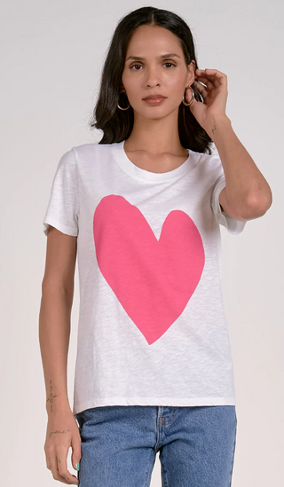 Crewneck T-Shirt - White Pink Heart