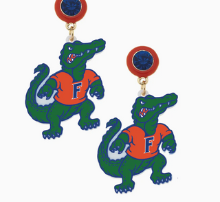 Florida Albert Gator Resin Mascot Earrings in Green/Orange