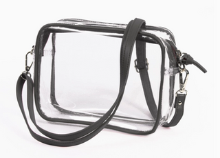 Bridget Clear Purse w/Vegan Leather Trim and Straps - Black