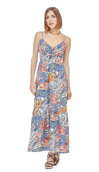 Floral Path Tie Front Maxi-Floral