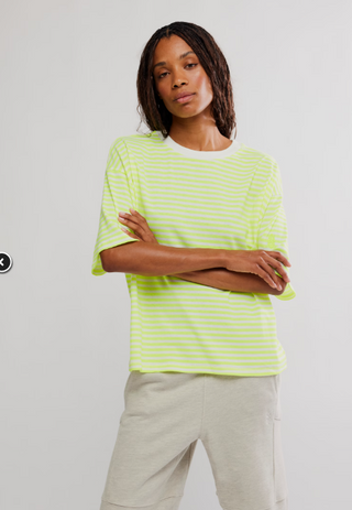 Printed Tackle Tee- Court Stripe Highlighter