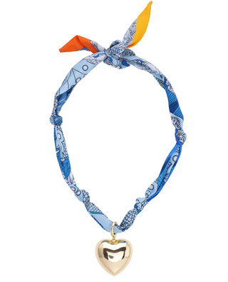 Gabby Puffy Heart Scarf Necklace in Aqua & White
