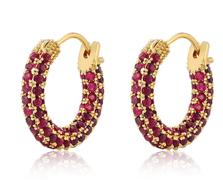 Pave Amalfi Huggies-Ruby Red-Gold