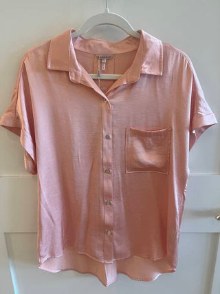Short Sleeve Satin Blouse - Light Apricot