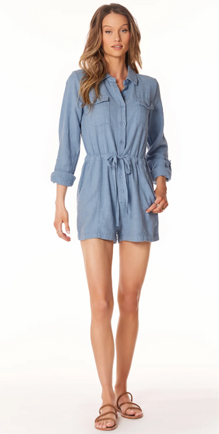 Rolled Sleeve Pocket Romper-River