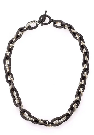 17" graphite Lourdes chain with woven Micro Pearls