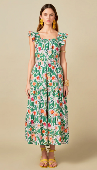 Back Bow Floral Midi Dress