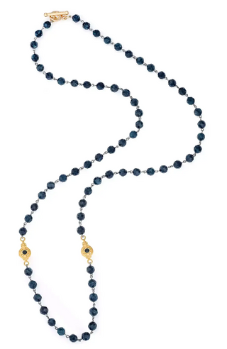 38" faceted Blue Apatite linkage, 24k clad Mini Dunkerque connectors with Montana Austrian crystals