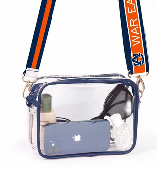 Bridget Clear Purse with Reversible Patterned Shoulder Strap - Auburn