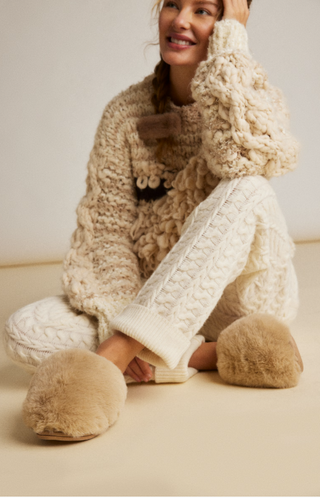 Snowball Slipper - Taupe Faux Fur