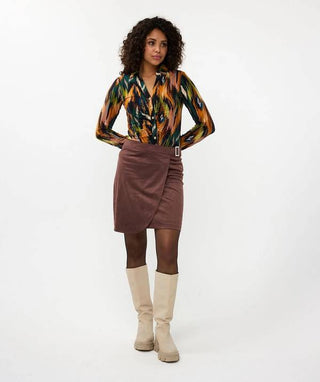 Skirt Overlap Suedine-Chocolate