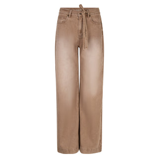 Trousers colored denim belt wide leg - Brown