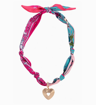 Sophia Glowing Heart Scarf Necklace in Fuchsia/Turquoise