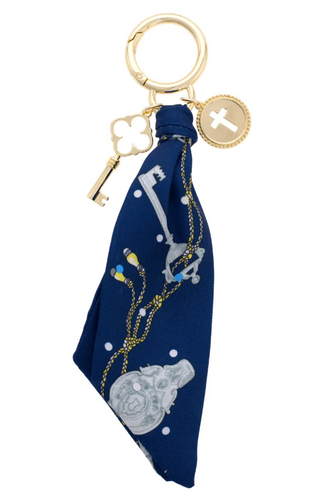 Elodie Cross Coin Scarf Bag Charm in Navy