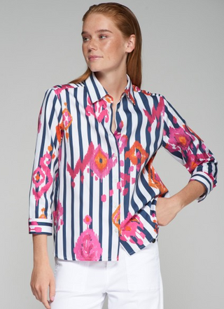 Ikat Rosa Top - Navy/White Stripe