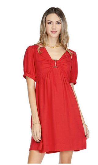 V-Neck Ring Dress - Red