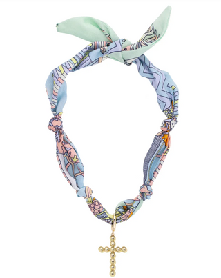 Louisa Beaded Cross Scarf Necklace in Pastel Multi