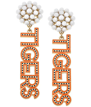 Auburn Tigers Pearl Hoop Enamel Drop Earrings