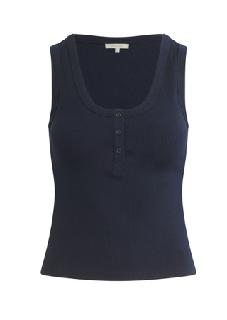Ribbed Henley Tank - Navy