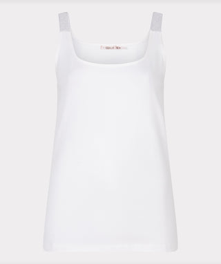 Singlet with Lurex Straps - White and Silver