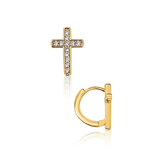 Ridge Cross Huggie Hoop Earrings - Gold