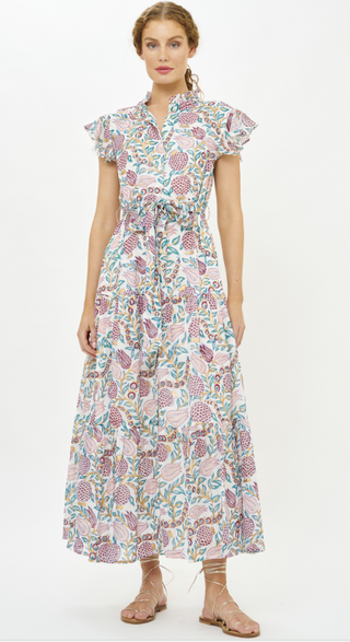 Ruffle Collar Button Maxi - Tupi Teal