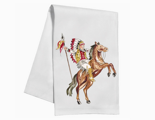 Hand painted Maroon & Gold Chief & Horse Kitchen Towel