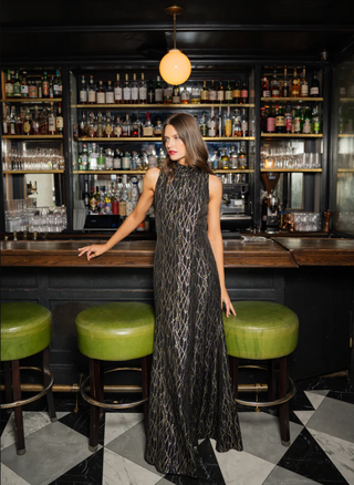 Midnight Flora Dress - Jet/Gold