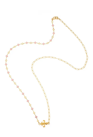 38" 24k clad Blush Quatrefoil and Nantes chains with Fleur connector