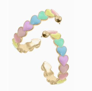 Valentine's Enamel Hearts Hoop Earrings in Pastel Multi