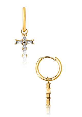 Taran Baguette Cross Huggie Hoop Earring