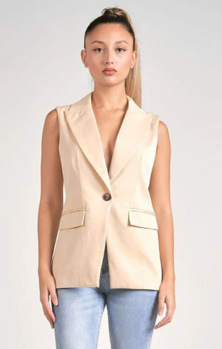 Vest-Long w/Lapel-Beige