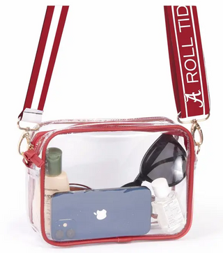 Bridget Clear Purse with Reversible Patterned Shoulder Strap - Alabama