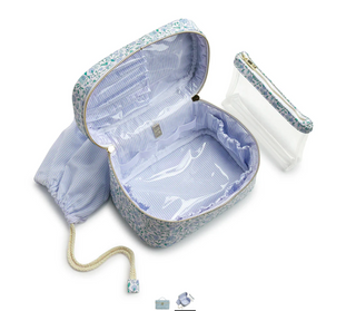 LUXE Train 2 - Cosmetic Case Hamptons Floral With Chambray Pinstripe Liner