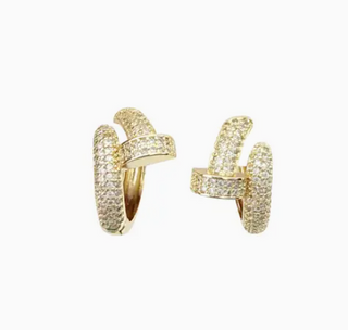 Pave Nail Hoop Earring - Yellow Gold