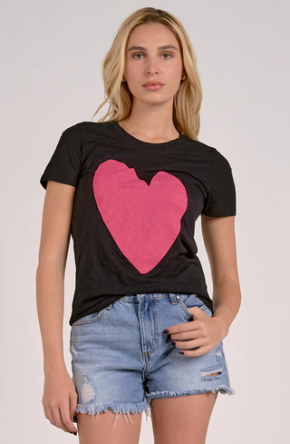 Crewneck T-Shirt - Black Pink Heart
