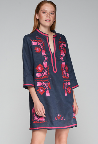 Navy Pink Red Top - Lino Azul Marino