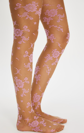 Flocked Floral Tight - Pink Combo