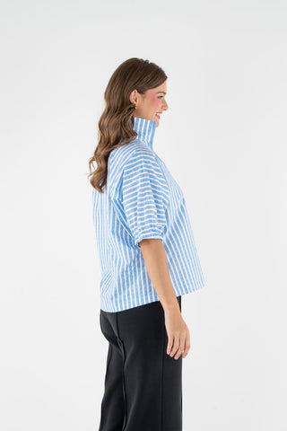 Poppy Top - French Blue Stripe Cotton Poplin