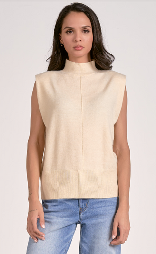 Sleeveless Mock Neck Turtleneck Sweater - Off White