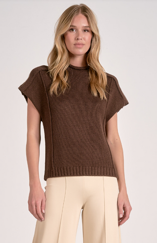 Crewneck Cap Sleeve Sweater - Cocoa